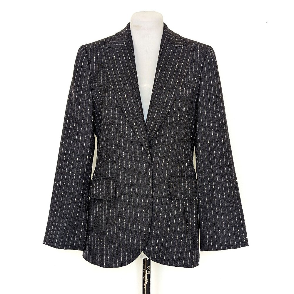 Carolina Herrera Dark Grey Pinstripes Cashmere Wool Blazer Jacket
